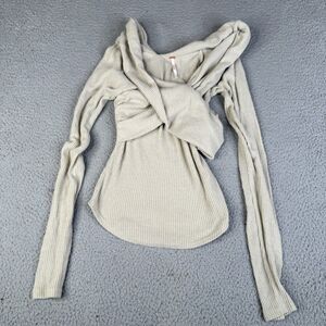 Free People Top Womens S Oatmeal Cross Font Ribbed Knit Off The Shoulder Blouse